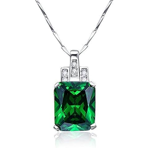 Bonlavie Women's 6.95ct Created Green Emerald Pendant Necklace 925 Sterling Silver, 18" Cover