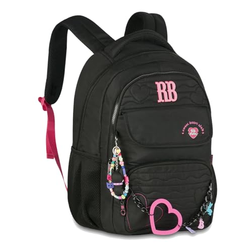 Mochila Escolar Feminina RB Costa Chaveiro Juvenil Adulta Original (Preto)