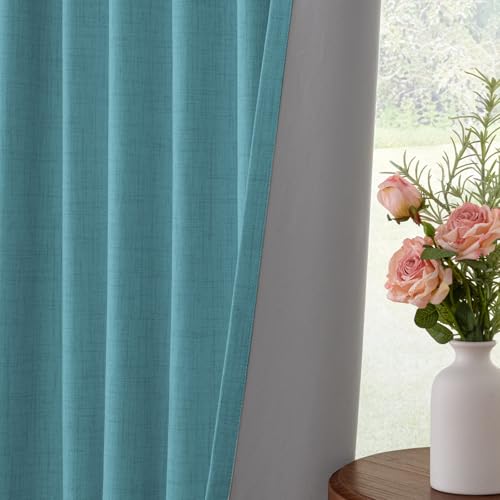 Image of INOVADAY 100% Blackout Curtains for Bedroom, Teal Black Out Curtains 96 Inch Long, Clip Rings Linen Blackout Drapes, Thermal Insulated Room Darkening for Living Room, 2 Panels - W50xL96