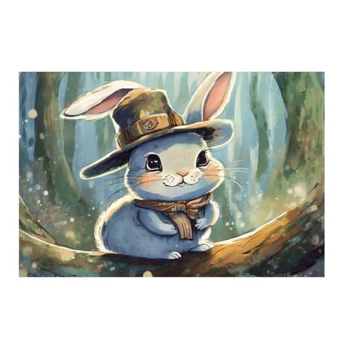 Tableau mural lapin avec chapeau pour décorer une chambre d'enfant sans cadre
