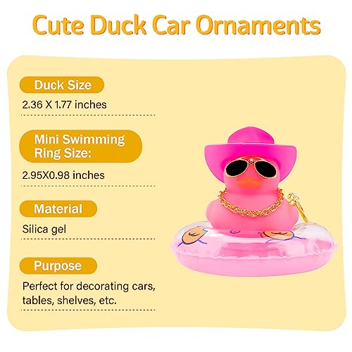 Image of wonuu Car Ornament Rubber Duck, for Car Dashboard Decoration Accessories with Hat Swim Ring Necklace Sunglasses, A Pink&Pink Cowboy Hat&Pink Duck