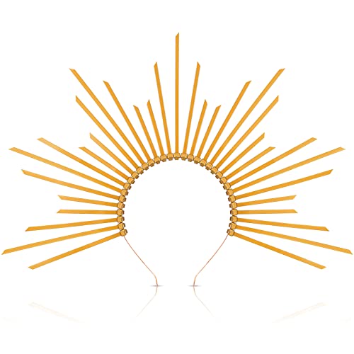 Geosar Couronne Halo en Or Serre-Tête Halo Mary Crown avec Pointes et Fermeture Éclair Couronne de Déesse Sunburst Bandeau Grec à Pointes pour Accessoires de Fête de Costume Cosplay Halloween Cover
