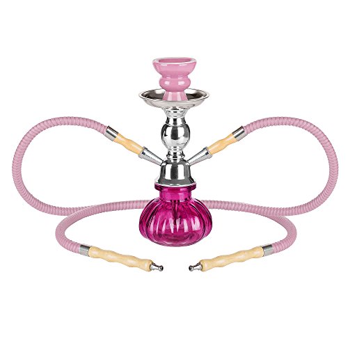 Mianova Wasserpfeife Shisha Hookah Set 28cm mit 2 Schläuchen inkl. Kohle 5 Mundstücke Zange Pink – Bild 3