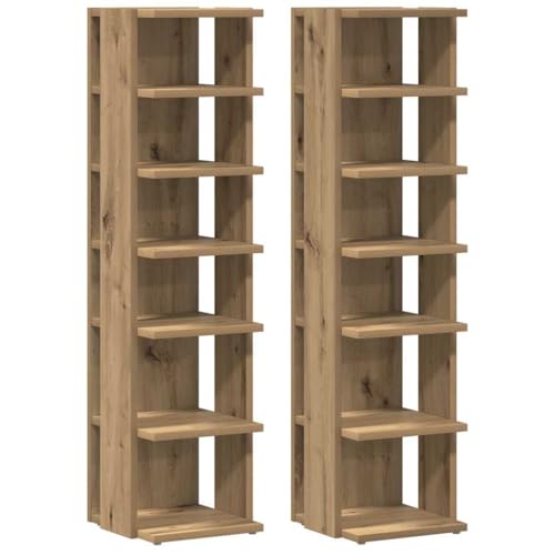 mtlskopl Lot de 2 armoires à chaussures, en chêne massif, 28 x 27 x 102 cm, étagère à chaussures, avec 6 compartiments, moderne, robuste et durable, pour...