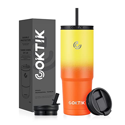 COKTIK 32 oz Insulated Tumbler, with 3 Lids(2Straws/Flip) Stainless Steel Double Vacuum Coffee Tumbler Cup,100% Leakproof Travel Mug ,for Home, Office, Sport,school
