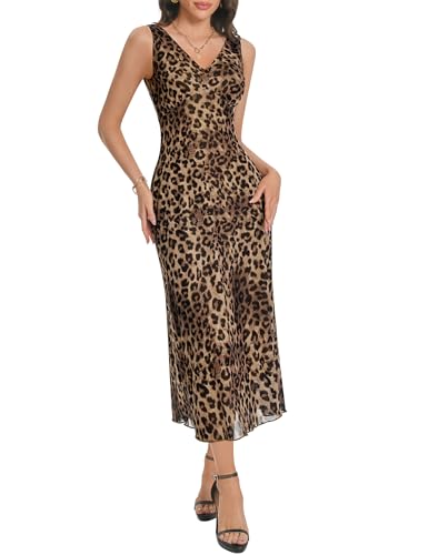 Image of Floral Maxi Dresses for Women Summer Semi Formal Long Mesh Dress | Womens Sleeveless V Neck Bodycon Elegant Casual Wedding Guest Cocktail Party Dress Date Night Outfits Spring Trendy 2026