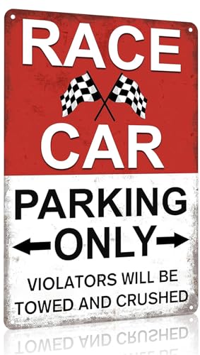 Crazysign Boys Gifts Vintage Race Car Parking Only Tin Sign for Boys Bedroom Man Cave Garage Car Themed Room Wall Decor 8x12 Inch (3352)