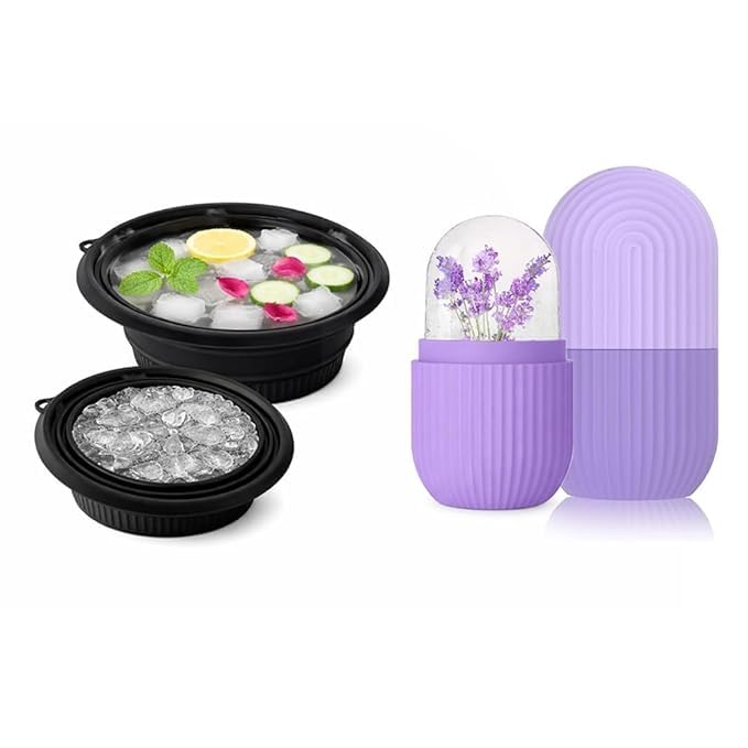 Ice Therapy Combo Kit, Silicone Ice Bowl with Silicone Ice Roller, Reduces Puffiness, Tightens Skin, Purple and Black-picture-24