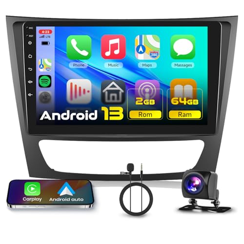 2G+64G Car Radio Stereo for Mercedes Benz E Class W211 E200 CLS W219 2002-2009,Wireless CarPlay/Android Auto, 9 Inch Android 13 Touch Screen GPS WiFi Bluetooth FM/RDS EQ HD Backup Camera