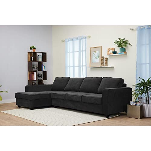Image of Wakefit Sofa Set | 3 Seater for Living Room | Wooden | Left Aligned - Napper (Malphino: Smoke Grey) | 3 Year Warranty