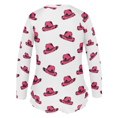 Pink Cowboy Hats Repeated Girls Rash Guard Swimsuits Long Sleeve One Pieces Bathing Suit UPF 50+ Zipper Swimwear3
