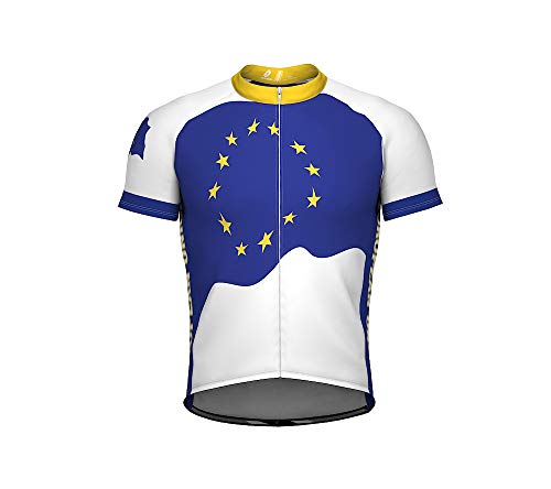 ScudoPro European Union Emblem Full Zipper Bike Short Sleeve Cycling Jersey for Men - Size L Multicolored