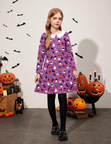 Image of Arshiner Girls Long Sleeve Vintage Peter Pan Collar T-Shirt Dress Age 4-13 Years