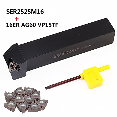 1pc SER2020K16 SER2525M16 and 16ER AG60 UE6020 VP15TF Insert CNC Lathe Machine Cutter External Thread Turning Tool Holder Sets(16ER AG60 UE6020,NO Holder)
