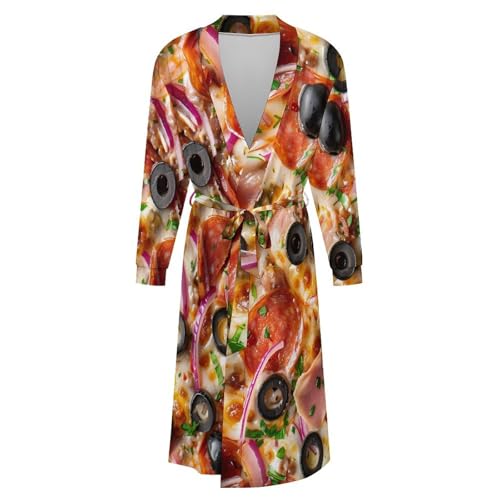 Food Pizza Soft Robe Long Sleeve Bathrobes V Neck Sleepwear Spa Robes with Belt Men Woman4