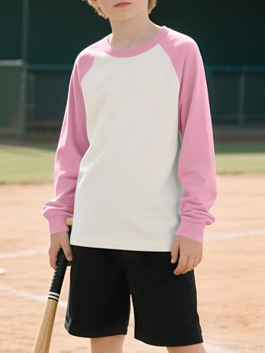 Gihuo Boys Girls Shirts Long Sleeve Cotton Color Block Raglan Sleeve Crewneck Baseball Tops Tees for Kids 5-14 Years​​3