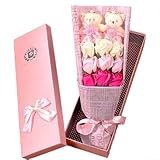Bonito ramo de flores de jabón de rosas en una atractiva caja, una manera única de mostrar afecto y cuidado a tus seres queridos (rosa)