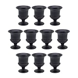 Koyal Wholesale 10 Pack 5.41' H x 4.75' D Small Metal Black Vase, Urn Black Vases for Centerpieces, Short Metal Trumpet Centerpiece Vase, Bulk Urn Vase for Flowers, Low Pedestal Vase Wedding Vases