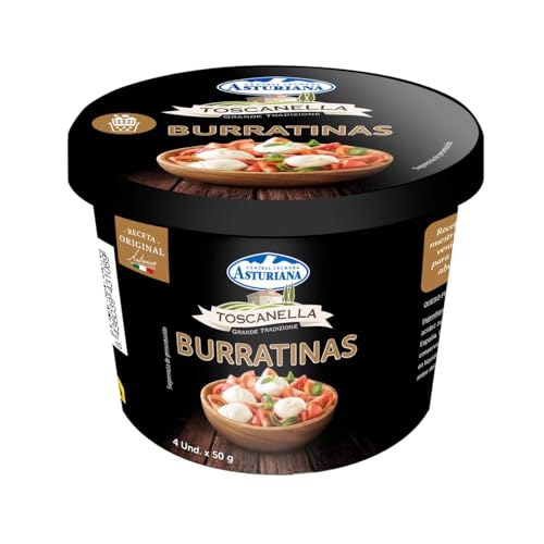 Burratinas Toscanella Central Lechera Asturiana 200g (4x50g) – Fresco, Cremoso y Perfecto para Ensaladas, (Envío Refrigerado) (2 BOTES DE 4X50G (200g))