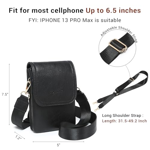 VONMAY Vegan Leather Small Crossbody Bags for Women, 3 Compartment Cell Phone Wallet Purses with Adjustable Guitar Strap3