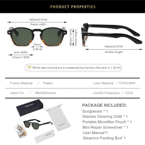 Image of Gleyemor Fashion Sunglasses for Men Women Tortoise Shell Sunglasses Trendy Unisex Style UV400 Protection Shades
