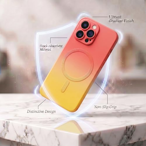 Image of amazon basics Gradient Mag-Safe Case for iPhone 12 Pro Max | Soft Silicone Shockproof Cover with Camera Protection | Slim Lightweight Design | Smooth Touch & Durable - Orange & Yellow