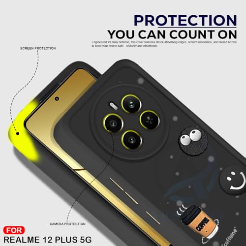 Image of AESTMO Back Case Cover for Realme 12 Plus / P1 / Narzo 70 /70 Pro 5G | Cute Fun Cartoon 3D Ball | Coffee Silicone Case | Full Body Protection | Camera Protection Back Cover (Black)