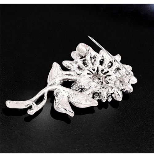 Image of Elegant Sunflower Rhinestone Flower Brooch for Women Gold-Toned Crystal Leaf Daisy Blossom Brooches Lapel Pins Dainty Dress Accessories Wedding Valentine Jewelry