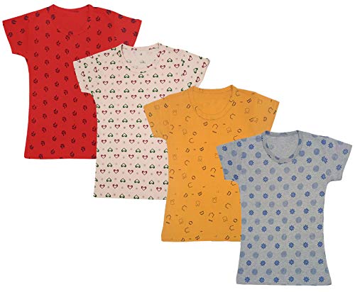 Image of indi weaves Girls Half Sleeve Cotton Printed T-Shirts Pack of 4