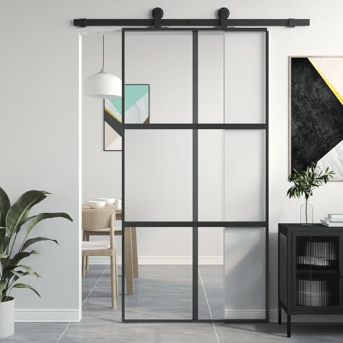 Festnight Porte intérieure Vitrée Porte Vitrée Porte de Chambre Porte Intérieure Moderne Porte de Salle de Bain Maison Verre trempé Aluminium-Noir & Transparent &...