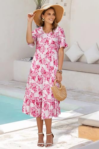 Image of STYLEWORD Womens Summer Casual Short Sleeve Flowy Midi Beach Dress