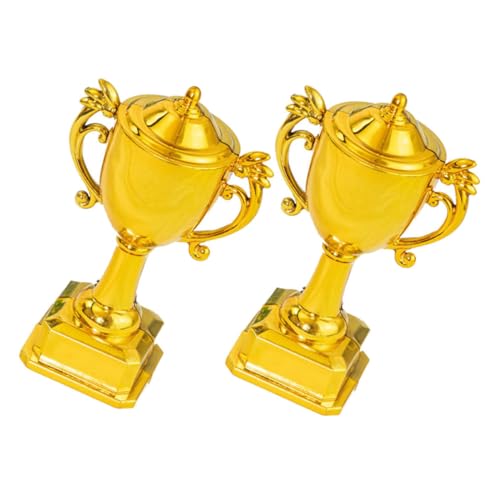 Kichvoe Mini Copas de Trofeo Doradas de Plástico para Tartas, 2 Piezas, Decoración Infantil para Fiestas, Premios y Recuerdos para Torneos Deportivos y Cumpleaños