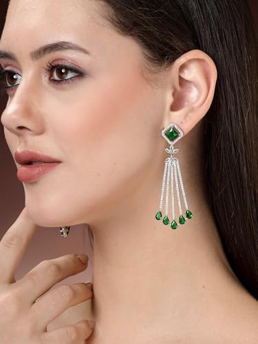 Image of Karatcart Women Silver Plated Blue American Diamond Studded Jhumki Earrings