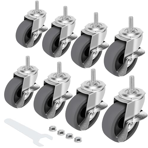 Caster Wheels, 3" Locking Swivel Threaded Stem Casters Set with Brake of 8