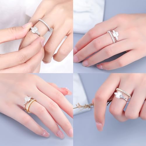 MOOSEA 3 Stone Moissanite Rings for Women, 2ct Radiant D Color VVS1 Clarity Lab Created Moissanite Rings 14K White Gold Vermeil Double Claw Radiant Cut Moissanite 3 Stone Rings for Women Mom Wife Gift4