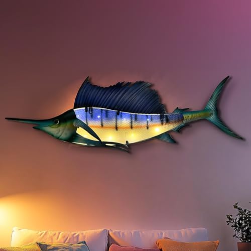 Décoration murale poisson en métal LIFFY avec LED 91 cm, idée cadeau maison et jardin