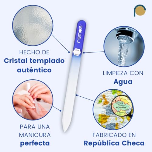 REMOS Lima de uñas de auténtico cristal templado con superficie de lijado de doble cara - Azul oscuro - imagen 2