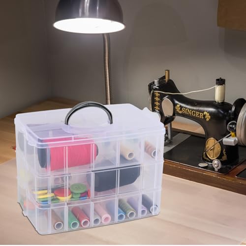 Image of 3-layer Stackable Craft Storage Box with 30 Grids, Clear Compartment Organizer Box for Beads, Tape, Screws