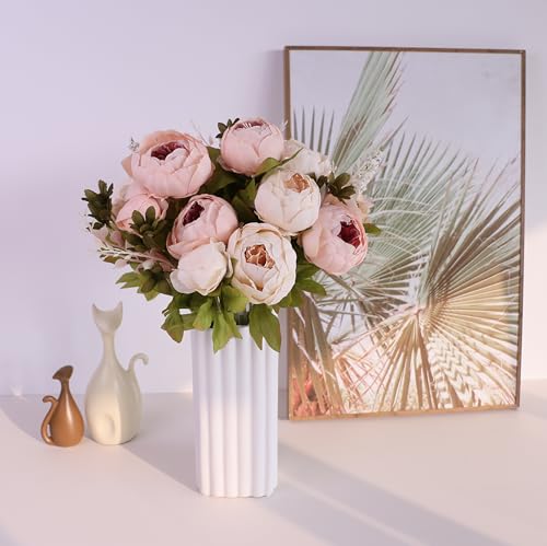 Peonías artificiales de seda de 48 cm ramo de flores grandes con capullos para jarrón 4