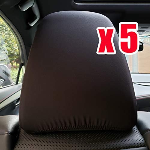 ITAILORMAKER 5X Black Universal Headrest Covers for Cars Trucks-Ultra Fit High Density Lycra Spandex Fabric All Over-Set of 5