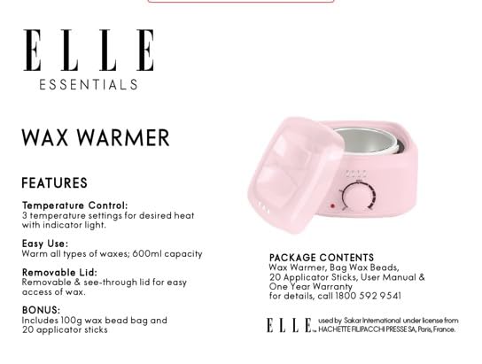 Elle - Wax Warmer, Electric Heating Pot for Hair Removal Waxing Beads, Adjustable Heat,Complete Kit for Professional Home Use (Pink)