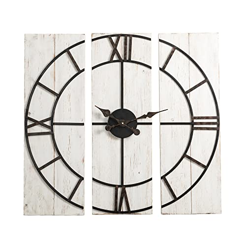 Glitzhome Rustic Wood Wall Clock With 3 Pieces Jointed Wood Panels And Roman Numerals, 31.5 Inch, White (Gh20365) #TOP4