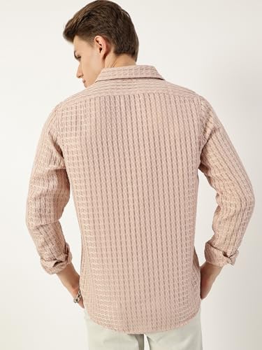 Image of Thomas Scott Men's | Solid | Textured Fabric | Full Sleeve | Slim Fit | Polyester-Blend | Spread Collar | Casual Shirt