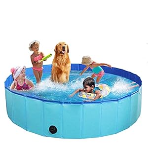 YMINA Foldable Dog Pool Portable Collapsible Swimming Dog Pool Slip Resistant Bathing Tub Kiddie Pet Pool Outdoor Pool for Small Medium Large Dogs 63