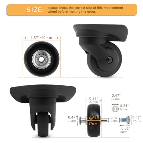 40mm x 17mm Set of 4 Luggage Suitcase Replacement Wheels Rubber Suitcase Wheels Replacement Swivel Caster Wheels Bearings Repair Kits Axles 30mm&35mm3