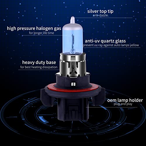 Image of H13 Headlight Bulb 9008 Halogen Headlight Bulbs 5000K Super White Light Long Life Replacement P26.4T 12V 55W /60W (H13 /9008, 2 Pack)