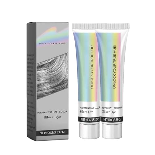 Tinte para el cabello 2 en 1 con extracto natural de esencia plateada, tinte metálico plateado, crema de tinte natural para el cabello gris plateado, fácil de teñir y decolorar, cuida el cabello