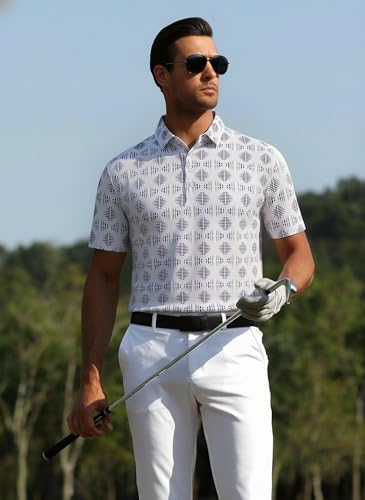 Image of Alex Vando Mens Golf Shirts Short Sleeve Breeze Quick-Dry Print Polo Shirt