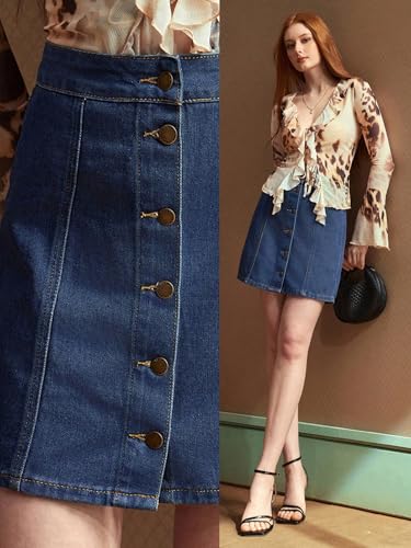 Image of Sugathari Women's Casual Denim Light Blue Skirt - High Waist, A-Line, Mini Length Without Pockets | Stylish Everyday Wear (Skirts 210)