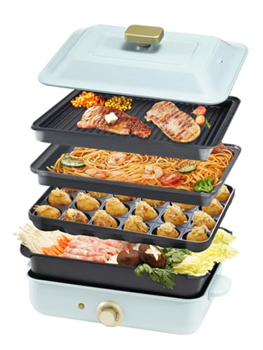 SOLEMOOD ホットプレート 焼肉 たこ焼き 4枚タイプ 波型プレート付き 多用途...